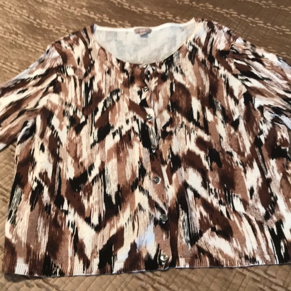 J. Jill sweater, black, brown, white pattern, L - Picture 2 of 6